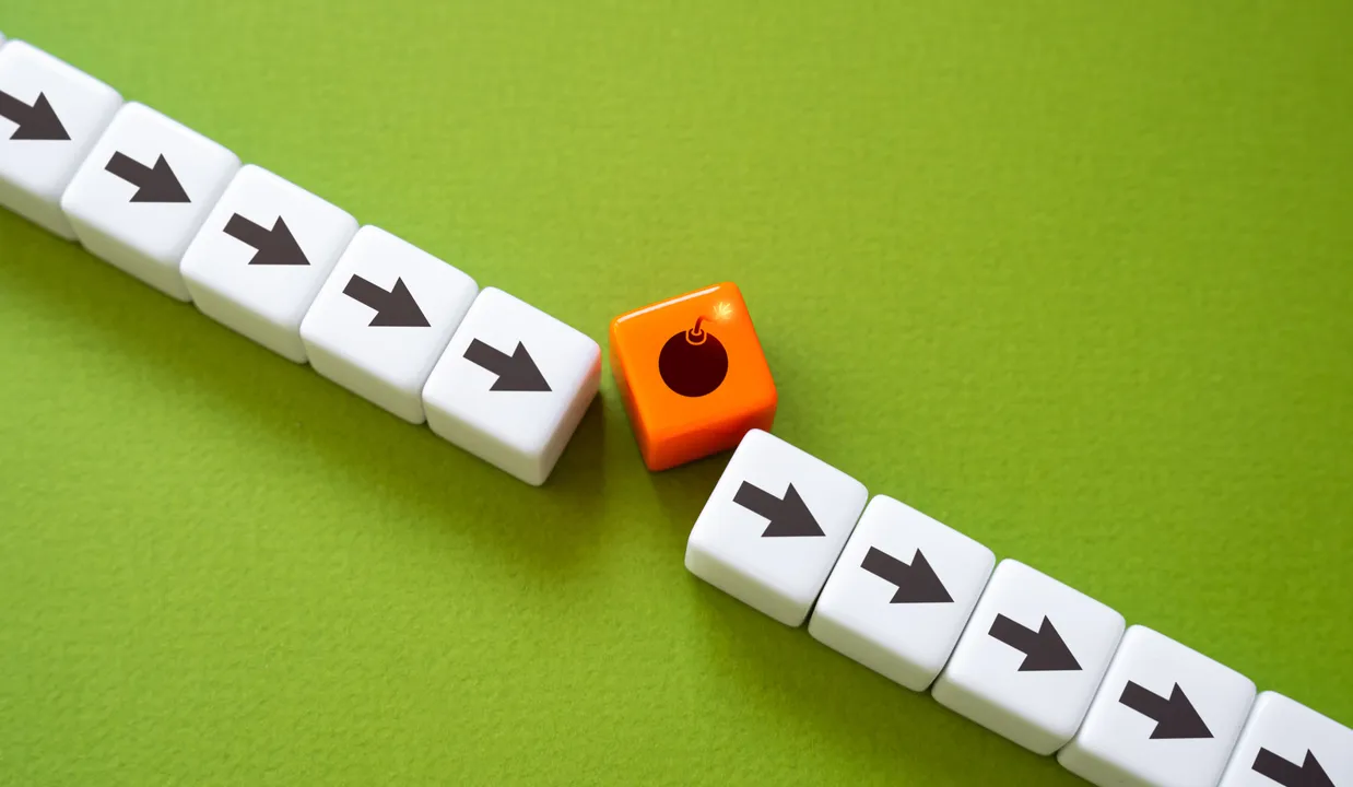 A chain of blocks showing a direction but one block represents a planned deviation.